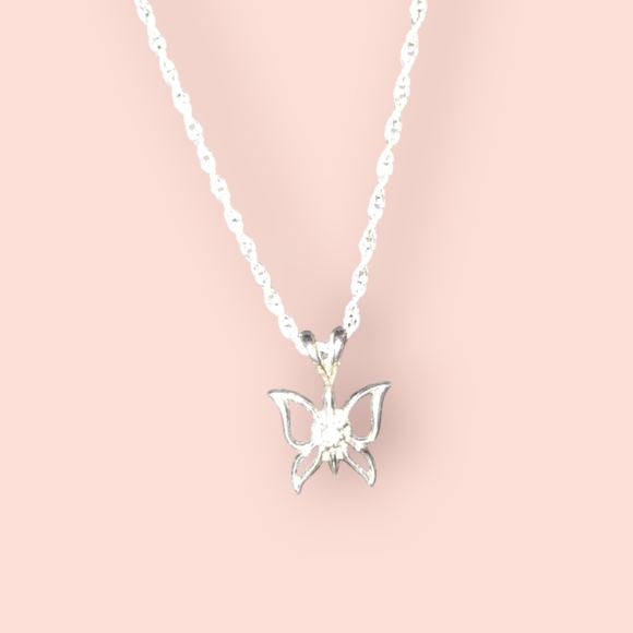 Signed vtg sterling butterfly crystal pendant  new dainty 925 chain - Picture 3 of 11